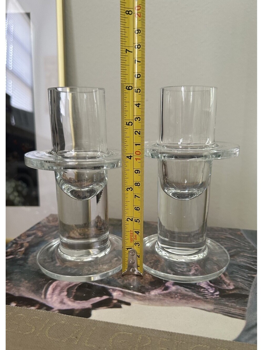 KROSNO Glass Candle Holders 6"' Heavy Pillar Clear Set of 2 - Picture 4 of 4